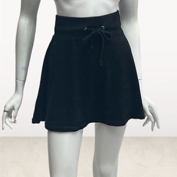 Rue21 Black Terry High Waist Mini Y2K Skater Skirt Drawstring Waist - Picture 2 of 6
